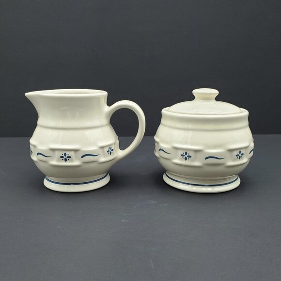 Longaberger Woven Traditions Classic Blue Creamer Sugar Bowl Set Heritage Blue - Picture 1 of 9